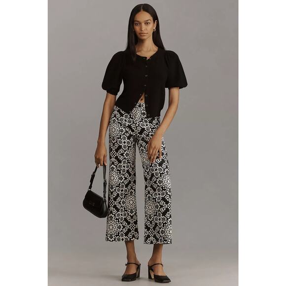 NWT ANTHROPOLOGIE The Ettie High-Rise Crop Wide-Leg Pants by Maeve $148 27P B&W - Picture 1 of 5